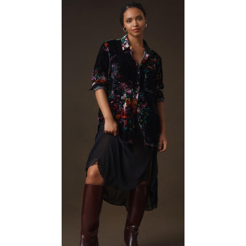 NWT Anthropologie Pilcro The Hadley Whimsigoth Buttondown Floral Velvet Small